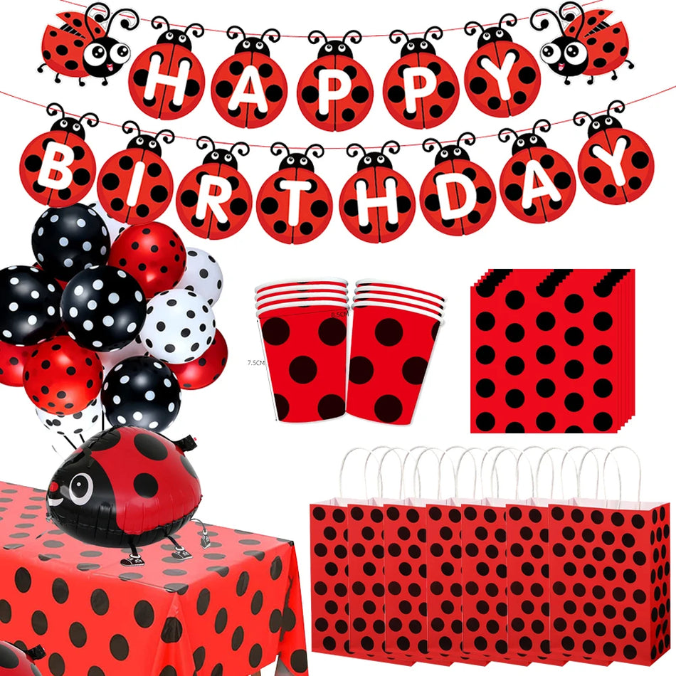 🔵 Ladybug Theme Birthday Party Supplies Set - Cyprus