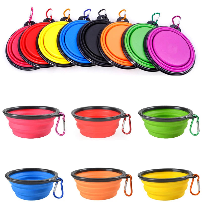 Portable Folding Silicone Dog and Cat Bowl with Carabiner