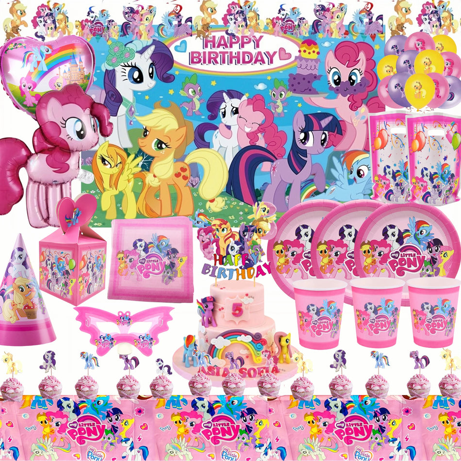 🔵 Little Pony Pony Fighting Party Parte Plates Cup Pink Pony Latex Balloon Tabloth - Кипр