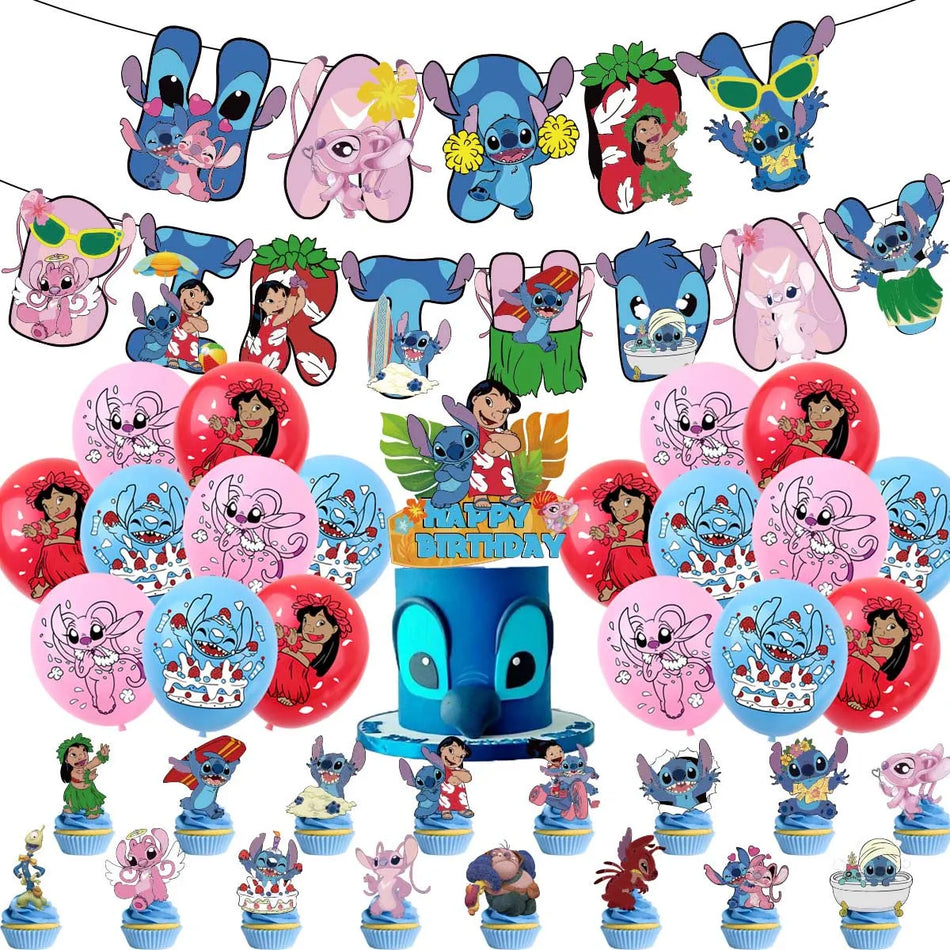 🔵 Disney Pink Lilo&Stitch Birthday Party Pack Disposable Tableware Angel Balloons - Cyprus