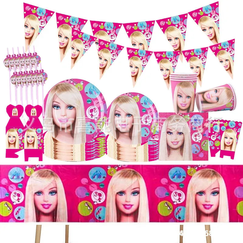 🔵 Barbiee Princess Party Pink Paper Paper Tableware Σετ - Κύπρος