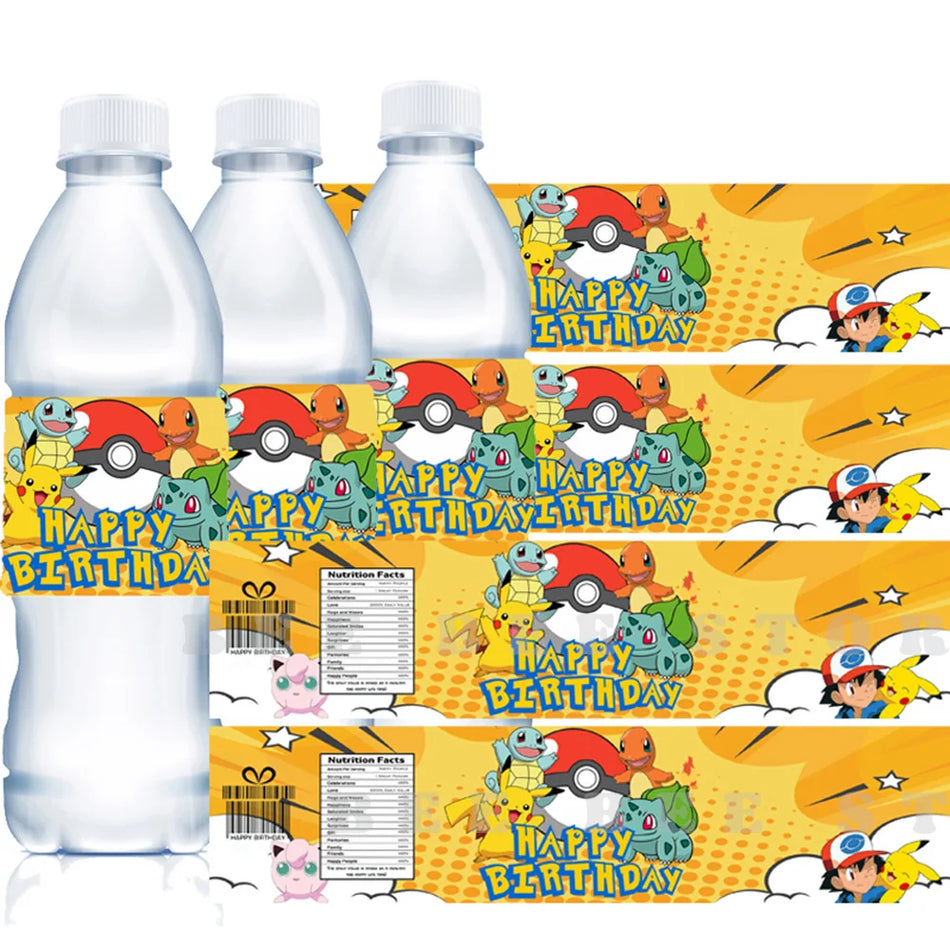 Pikachu Party Wasserflaschenetiketten für Pokémon -Geburtstagsfeierlichkeiten