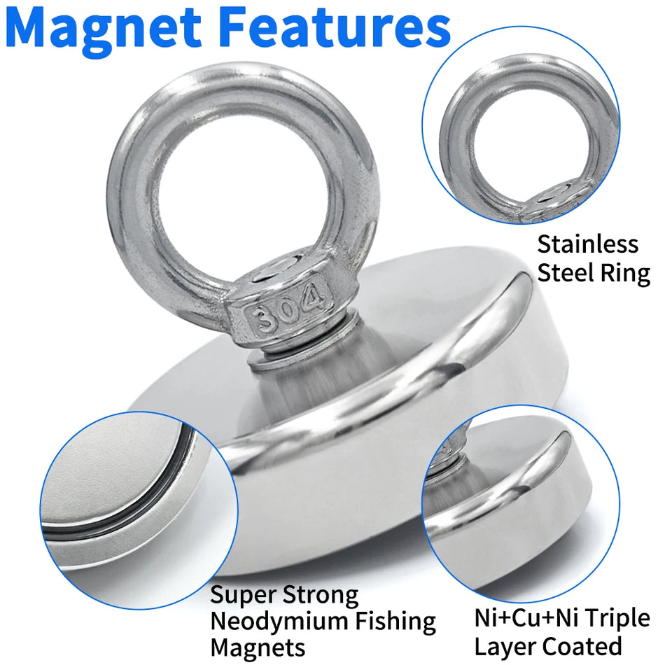 Super starker Neodymfischermagnet Haken N52 Hochleistungsmagnet mit Counterunk Hole EyeBolt 16-90 mm Rettungssuche Magnete