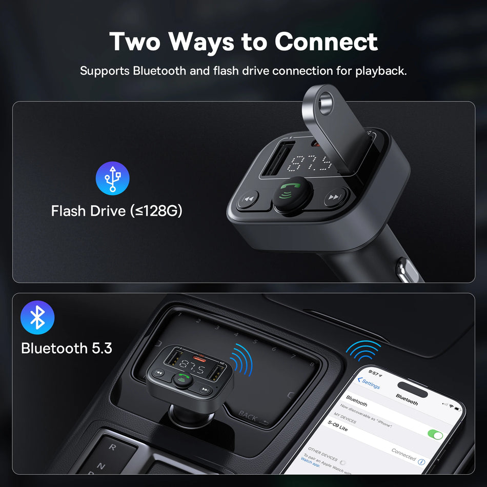 Baseus Car FM -передатчик Handsfree Wireless Bluetooth 5.3 с PD 18W Fast Car Charger Dual USB -автомобильный радиомодулятор MP3 Player