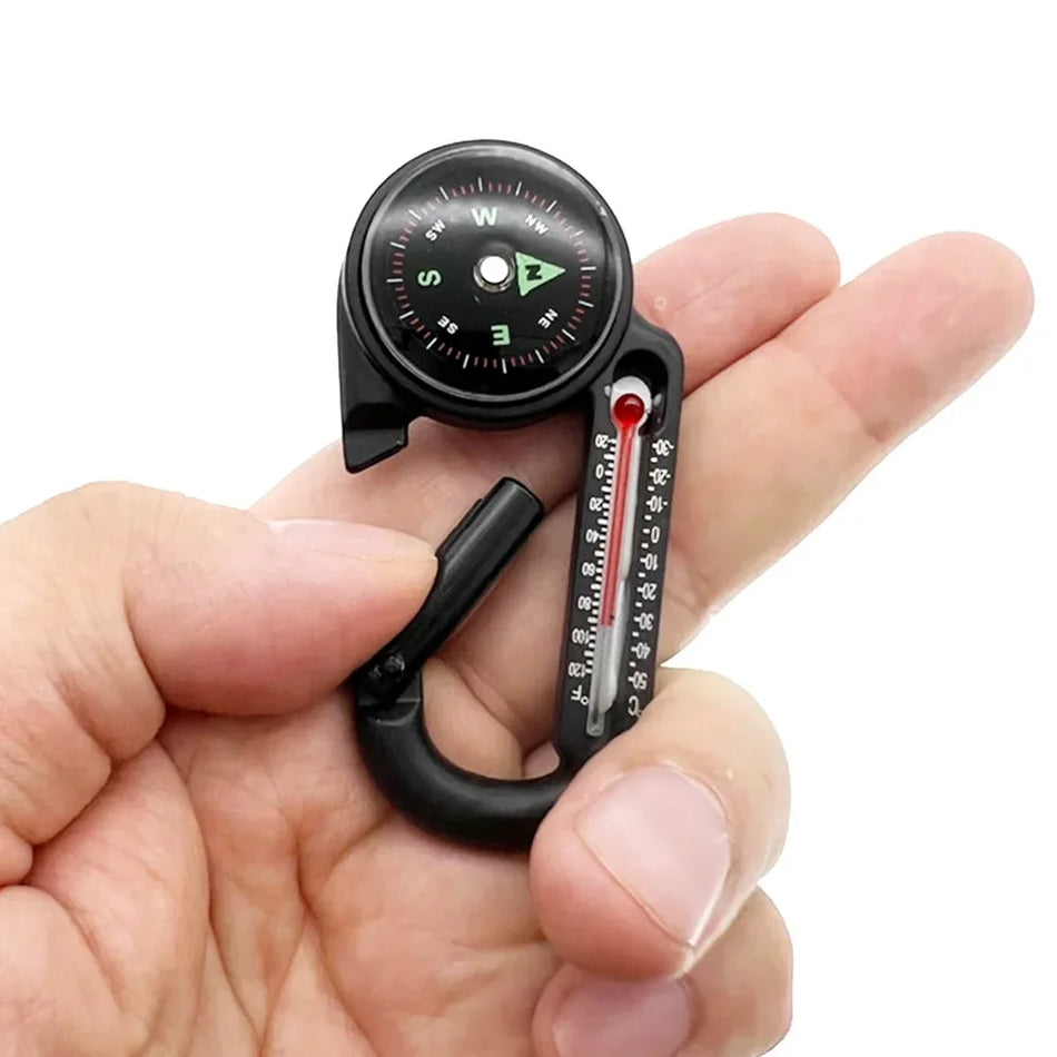 Mini Keychain Compass with Thermometer and Carabiner Hook