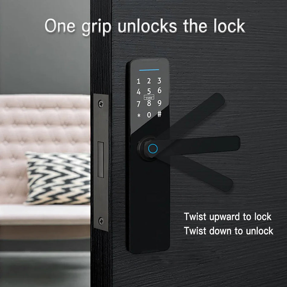 Biyometrik parmak izi şifresi ile Tuya Dijital Elektronik Kilit Akıllı Kapı Kilidi Uzaktan Kumanda Kilitleme ve Anahtarsız Giriş