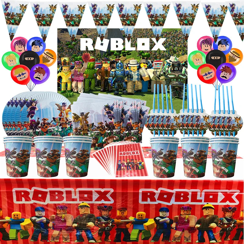 ROBLOX JOOD BIRMAND Party Decoration Ensemble avec des assiettes, des tasses, des ballons et plus