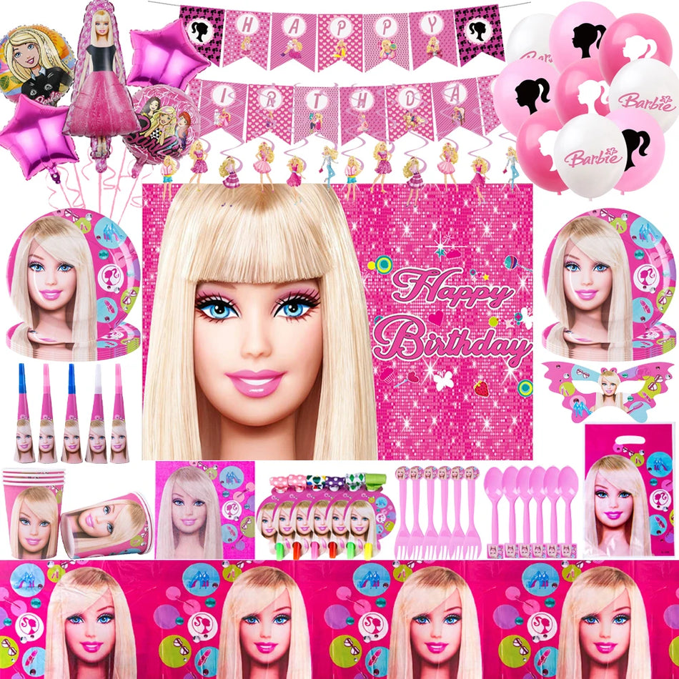 🔵 Miniso Barbie Doğum Günü Partisi Dekorasyonları Sofra Seti - Kıbrıs