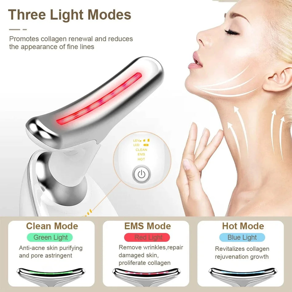 Neck Facial Massager Lifting EMS Microcurrent LED Photon Therapy Vibration Face Beautify Anti Wrinkles Tightening Skin Care Tool