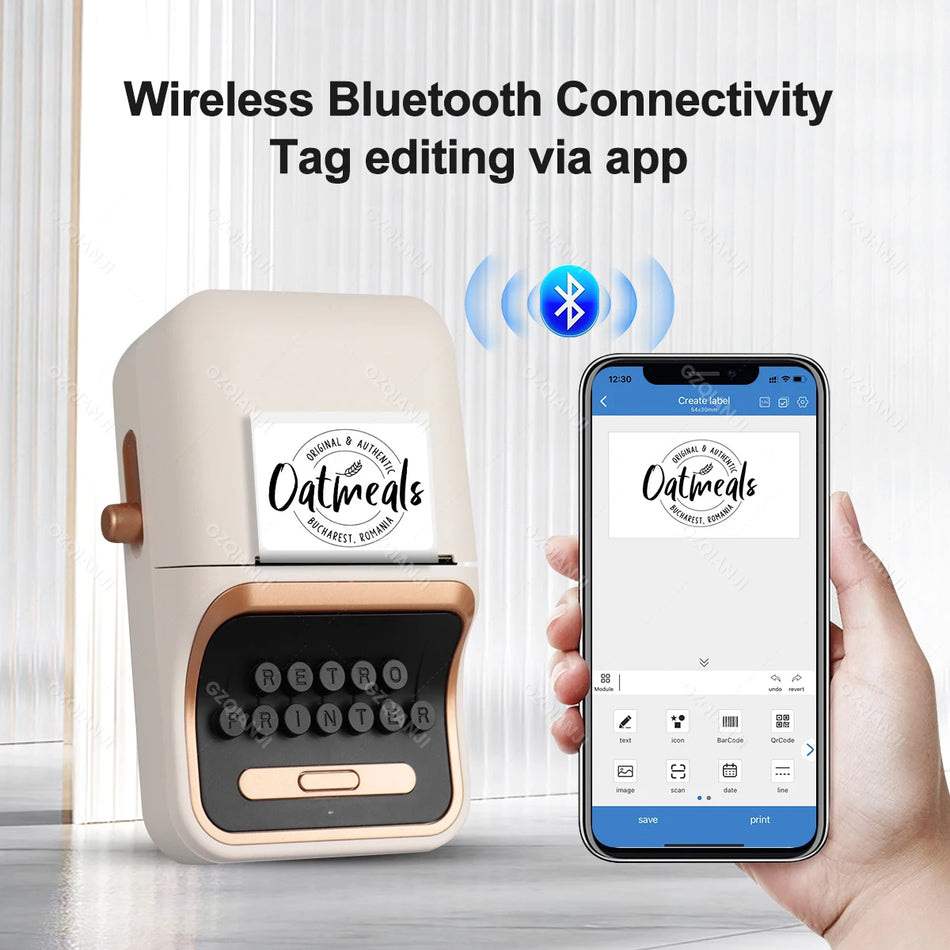 Портативный мини -тепловой принтер Bluetooth Wireless Smart Photo Mabeling Support Machine