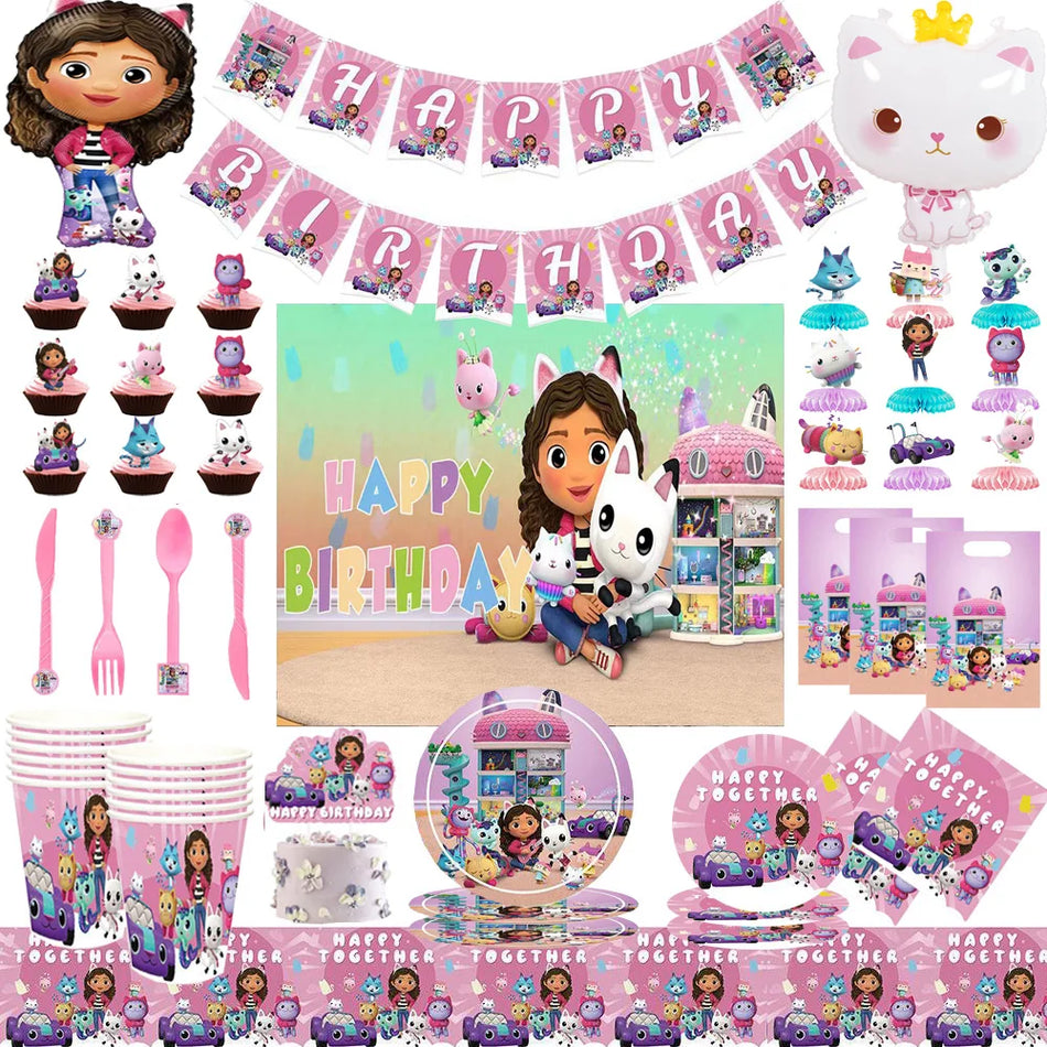 🔵 Disney Pink Gabby Dollhouse Cats Doğum Günü Partisi Süslemeleri - Kıbrıs