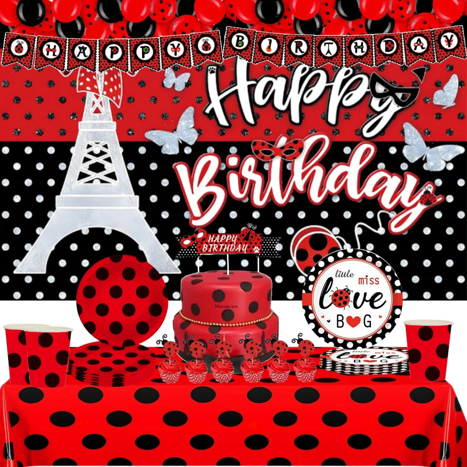 Ladybug Birthday Party Decoration Black Dot Disposable Tableware Set - Cyprus