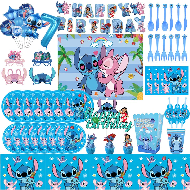 Stitch Blue Theme Party Satware Satware - Идеально подходит для детей на день рождения и детского душа - Кипр