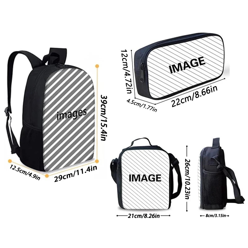 3Pcs Set Digital Circus Prints Backpack with Lunch bag Pencil case Anime Game School Bag Custom add with Your Logo or Photo