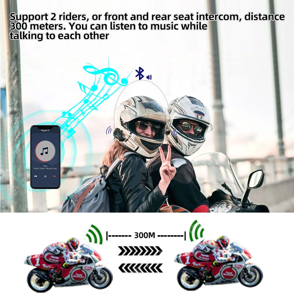 Kebidumei YP10 Bluetooth Motorcycle Helmet Intercom - 300M Wireless Communication System