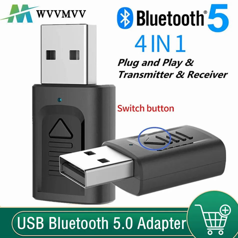 USB Bluetooth 5.0 Аудио -приемник передатчик 4 в 1 мини -стерео Bluetooth Aux RCA USB 3,5 -мм разъем для ПК телевизионный автомобиль беспроводной адаптер беспроводной