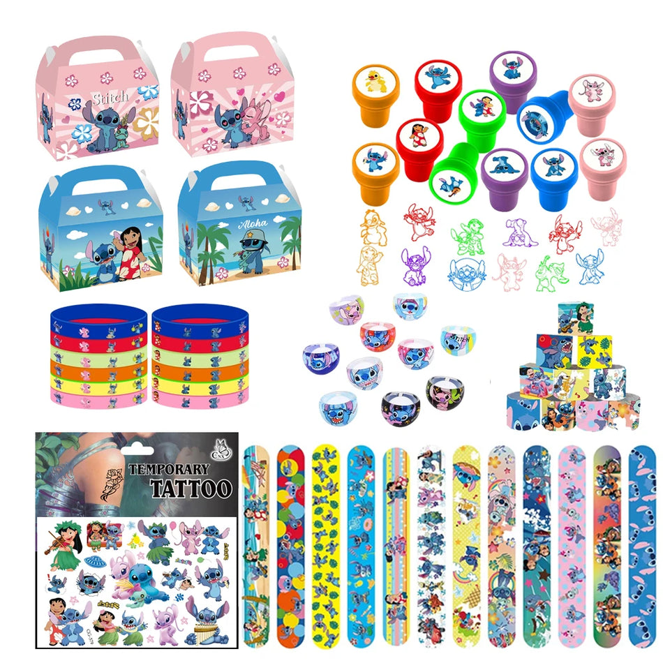 🔵 Lilo Stitch Party Party Gift Supplies Slapping Βραχιόλια Επαναχρησιμοποιήσιμη κατανάλωση αχυρώνα Σφραγίδα τσάντες αυτοκόλλητα δαχτυλίδι γενεθλίων πάρτι Decora