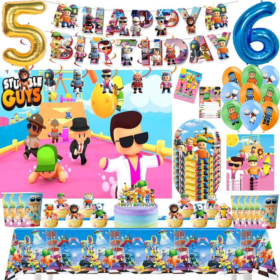 Stumble Guys Birthday Party Decoration Balloon Banner and Cake Topper