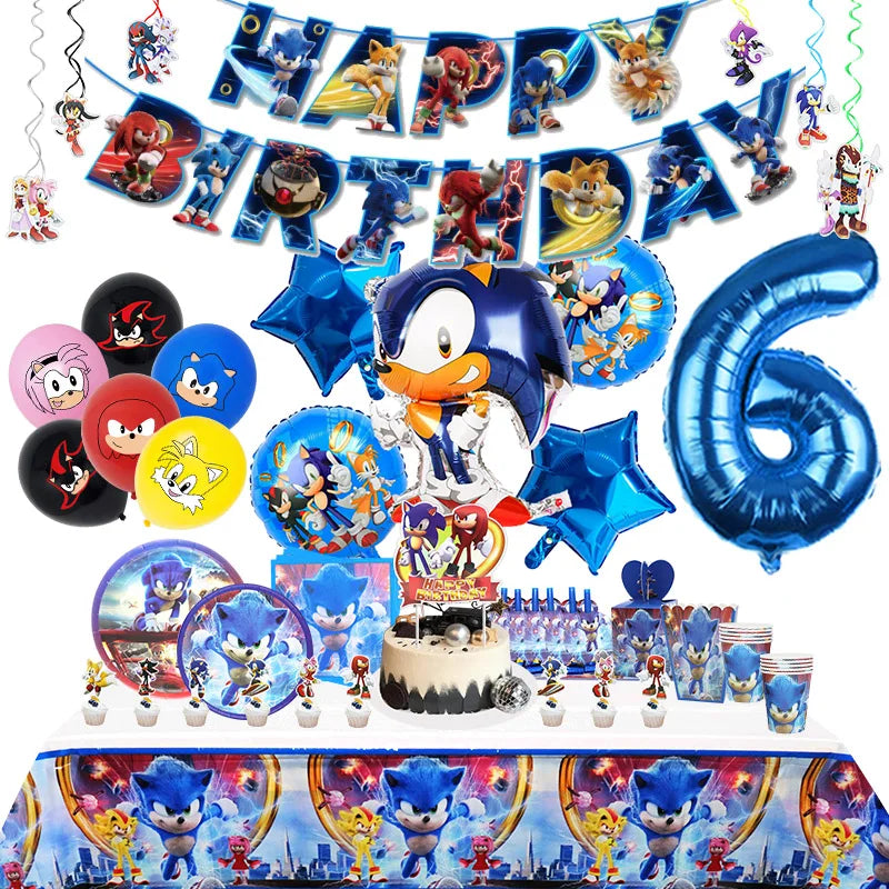 Sonic Birthday Party Decoration Set - Balloon & Tableware Supplies