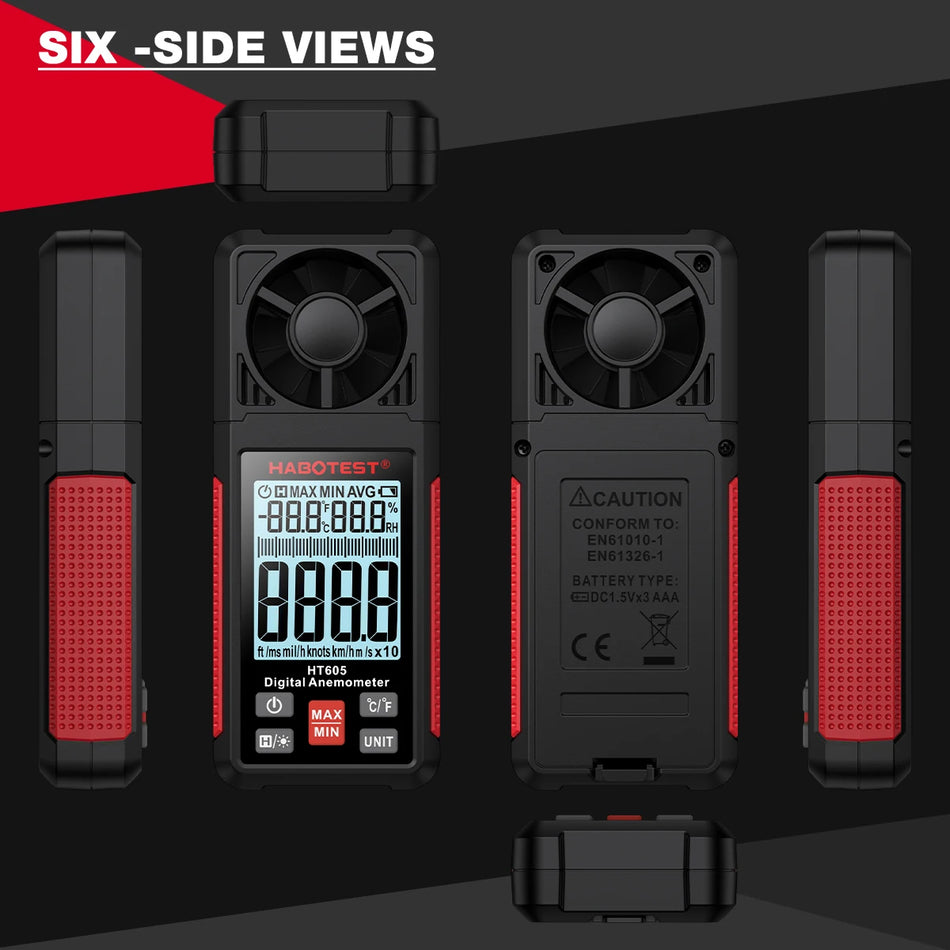 Habotest HT605 Tragbares digitales Anemometer mit LCD -Display