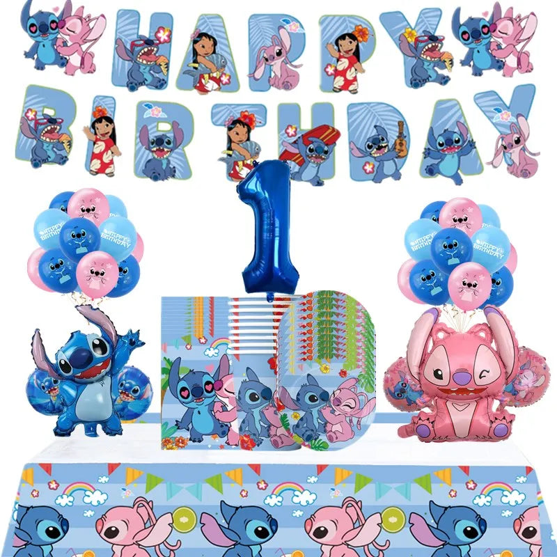 🔵 Disney Lilo & Stitch Doğum Günü Partisi Dekorasyonları Kağıt Tahsil Plakaları Bardaklar Peçete Banner DIY Malzemeleri - Kıbrıs