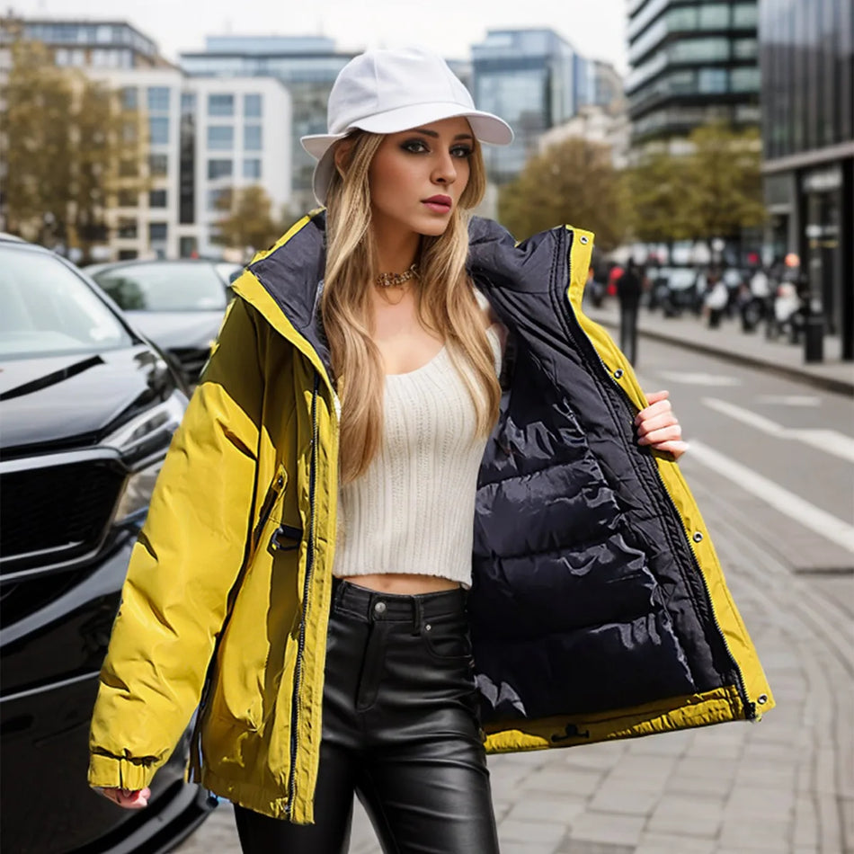 2024 Veste d'hiver pour femme en plein air Veste à capuche en coton de couleur pure pour femme Parkas épaisses et chaudes Manteaux Vêtements pour femmes 