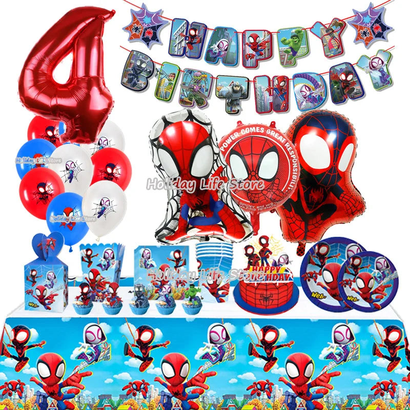 Spiderman Birthday Party Decoration Set with Foil Balloons and Tableware