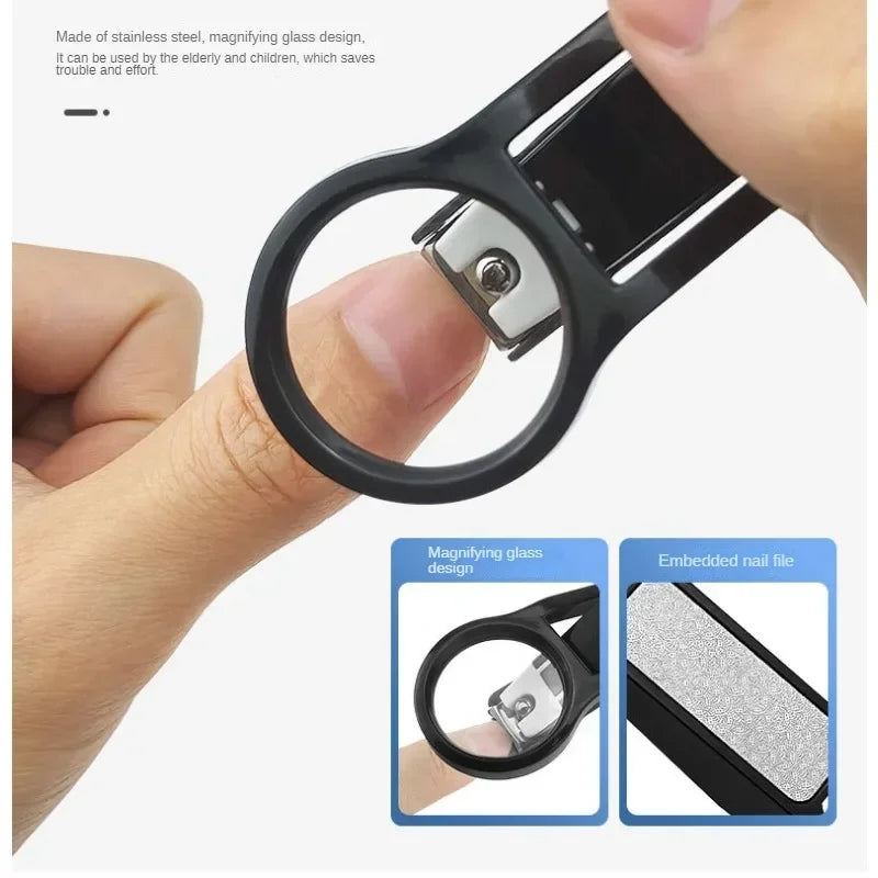 Elderly Nail Clipper with Magnifying Glass | Anti-Splash Stainless Steel Beauty Tool