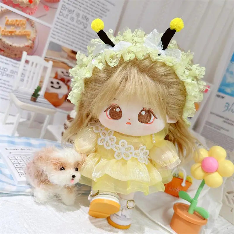 20cm Cute Good Girl Cotton Plush Doll Kawaii Yellow Sequin Dress Suit Idol Dolls Outfit Accessories Anime Soft Kids Toys Gifts