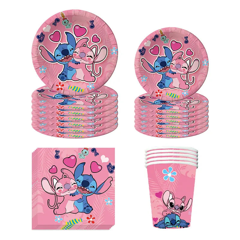 🔵 Disney Pink Stitch Birthday Party Decorations Paper Tableware Set - Cyprus