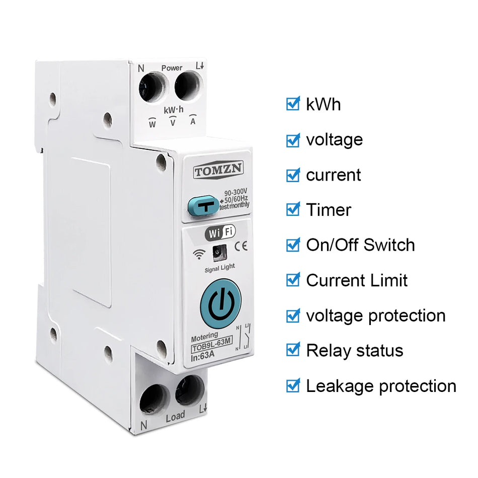 Tomzn 63A WiFi Smart Circuit Breaker mit Energiemessung und Schutz