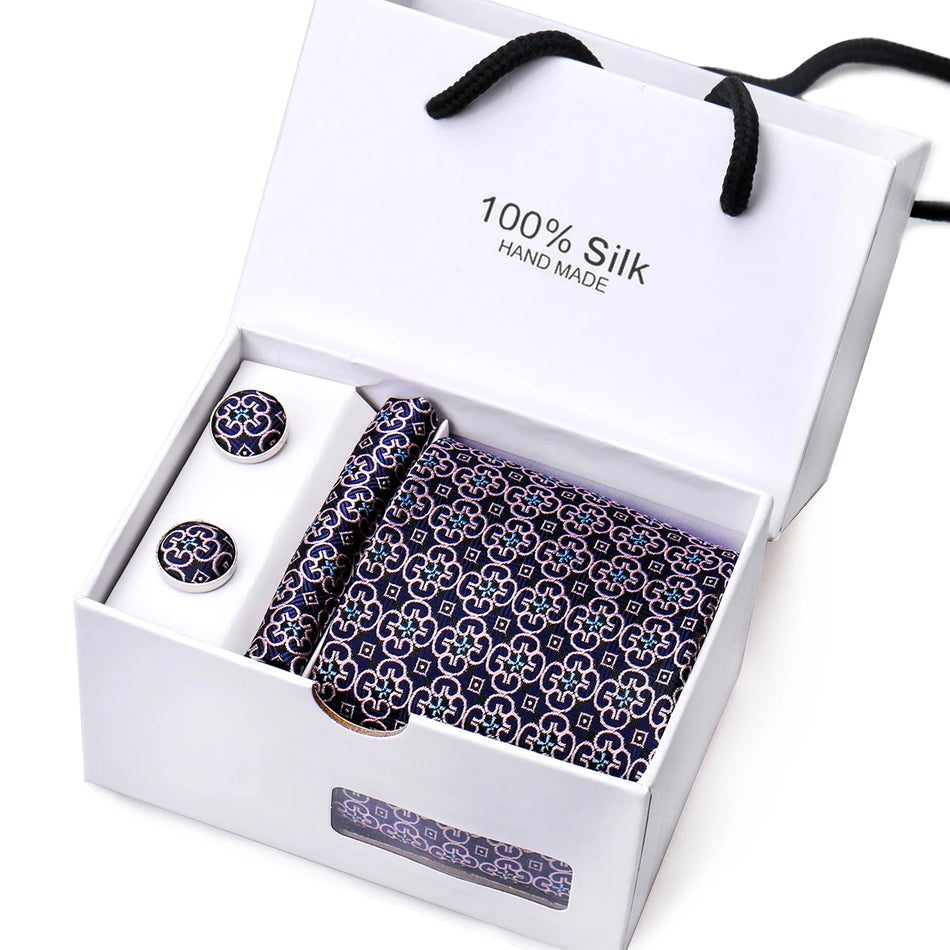 Luxury Men's Paisley Tie Set with Pocket Square & Cufflinks in Gift Box