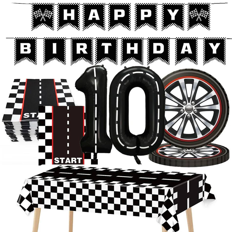 🔵 Race Car Wheel Birthday Party Supplies - Checkered Theme 🏁 - Cyprus