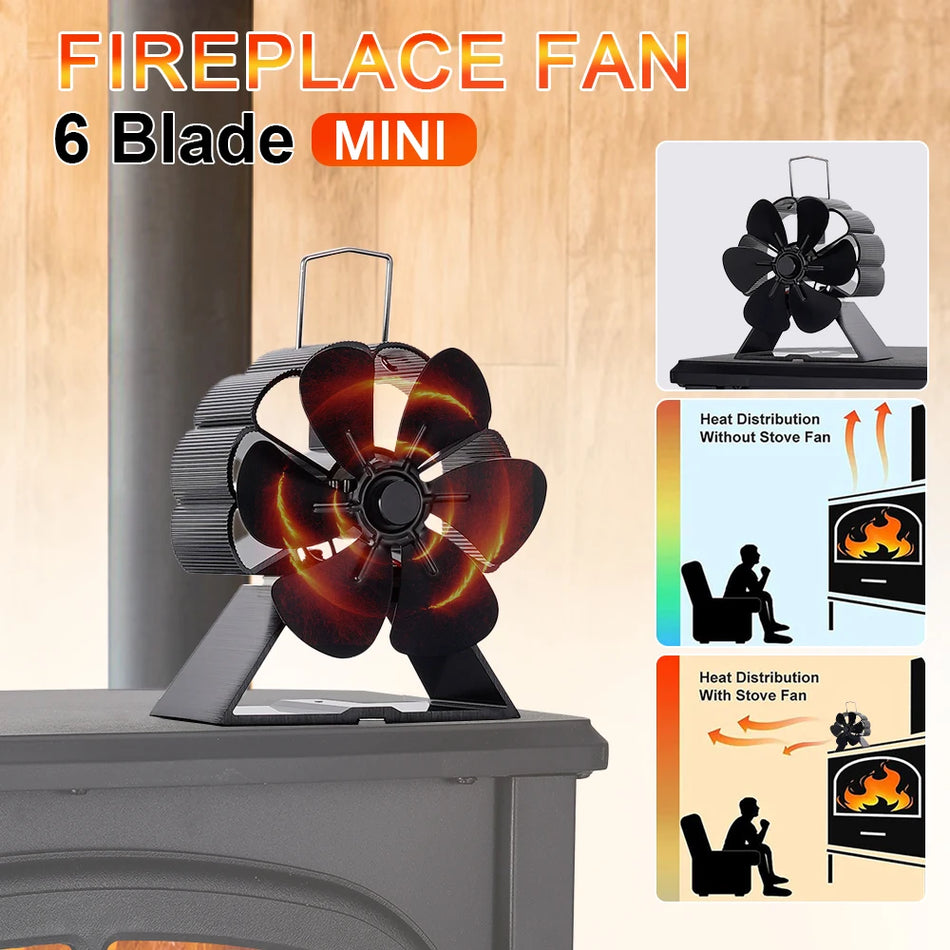 6 Blades Mini Fireplace Fan Heat Powered Stove Fan Wood Log Burner Eco Quiet Energy Saving Heater Home Efficient Heat Distribute