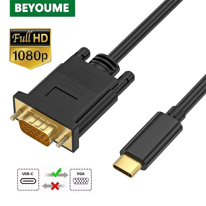 USB نوع C 3.1 إلى كابل محول VGA 1080P ذكر-ذكر محول الفيديو - قبرص