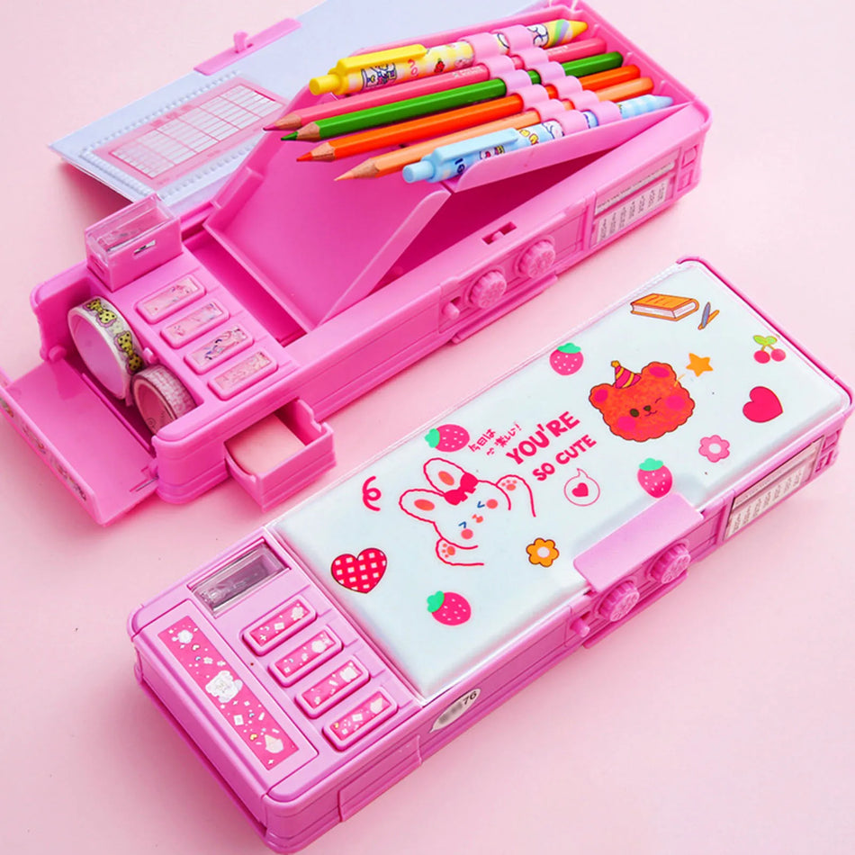 Large Capacity Multi-Functional Pencil Stationery Box with Combination Lock - Cyprus