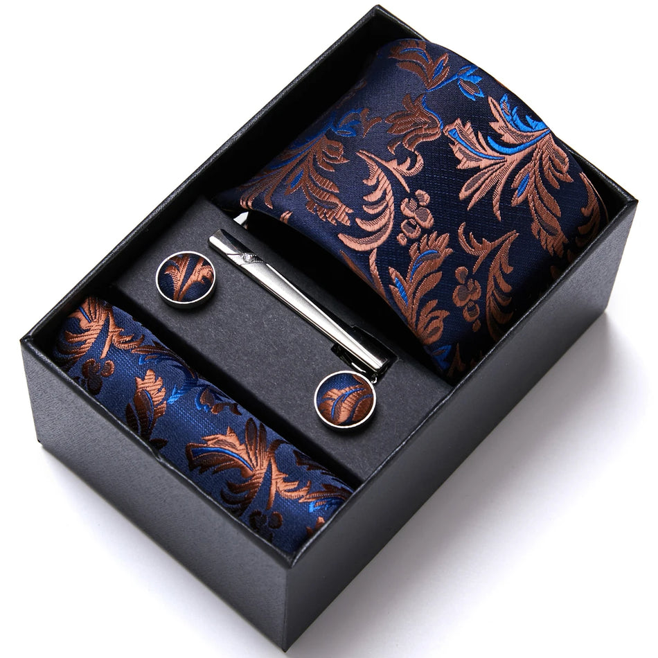 VanGise Silk Tie and Cufflink Set with Pocket Square for Men