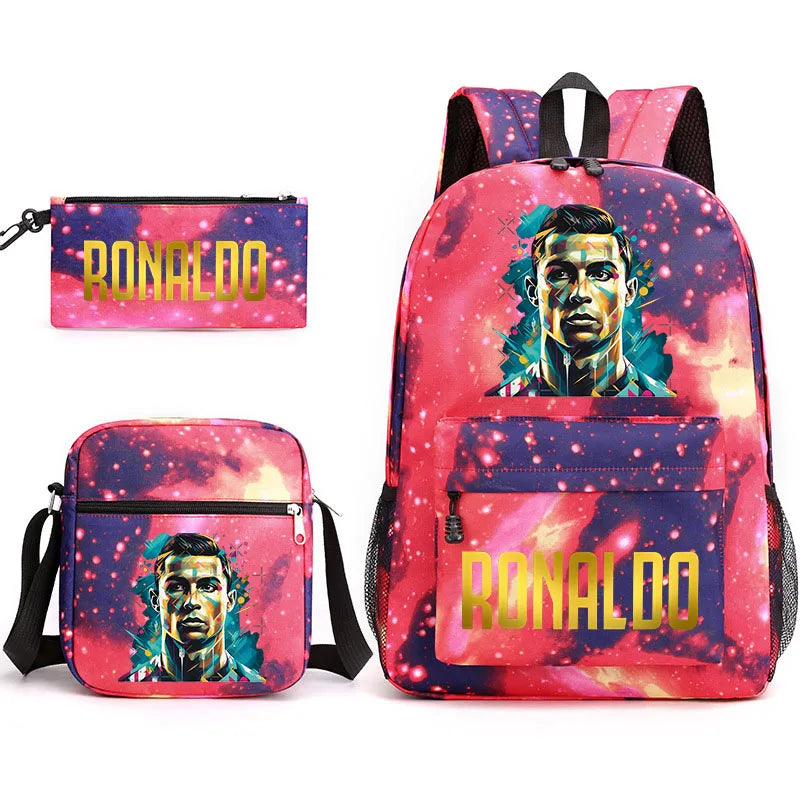 Ronaldo Printed School Bag τριών τεμαχίων Παιδικών σακιδίων Backpack Backpack Εξωτερική ταξιδιωτική τσάντα ώμου