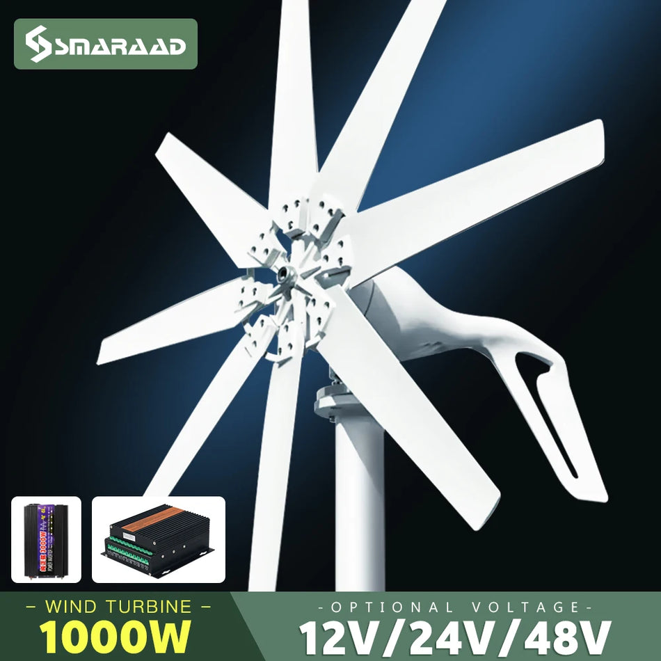 SMARAAD 1000W Dual Voltage Wind Turbine Generator with MPPT Controller for Home Use