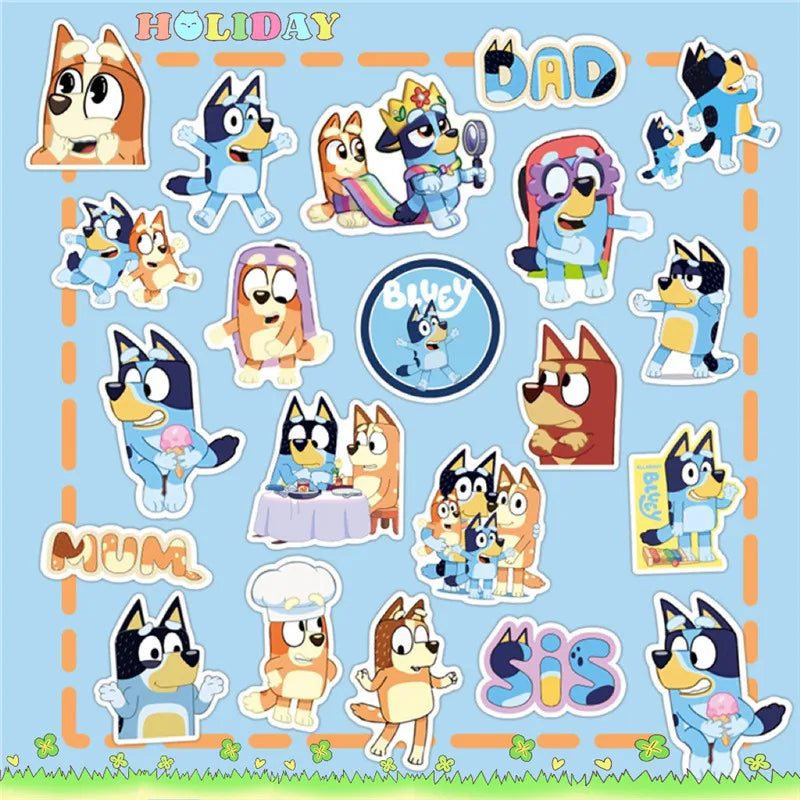 🔵 100 Cartoon Bluey Animation Peripheral Creative Childrens Graffiti Stickers Waterproof Notebook Water Cup Stationery Decorations