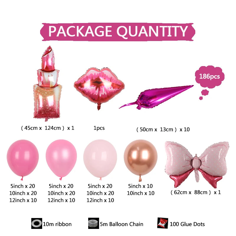 🔵 Miniso 186pcs Barbie Princess Theme Theme Foil Balloons Arch Garland Kit - Кипр