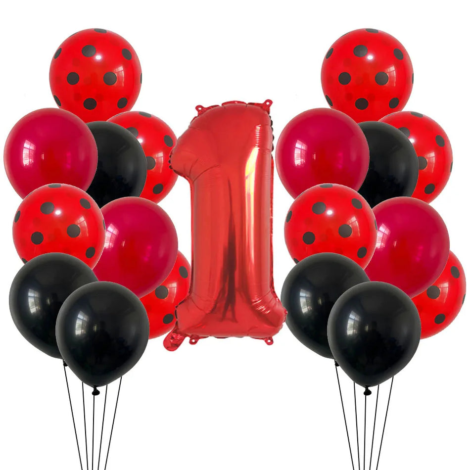 🔵 Red Black Ladybug Balloons & 32 Inch Red Number Set - Cyprus