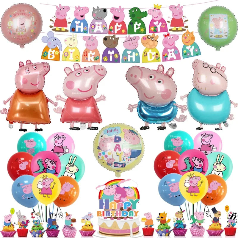 Peppa Pig Balloons Family Pink George Rebecca Susy Party Decoration Kids Cake Topper - Κύπρο