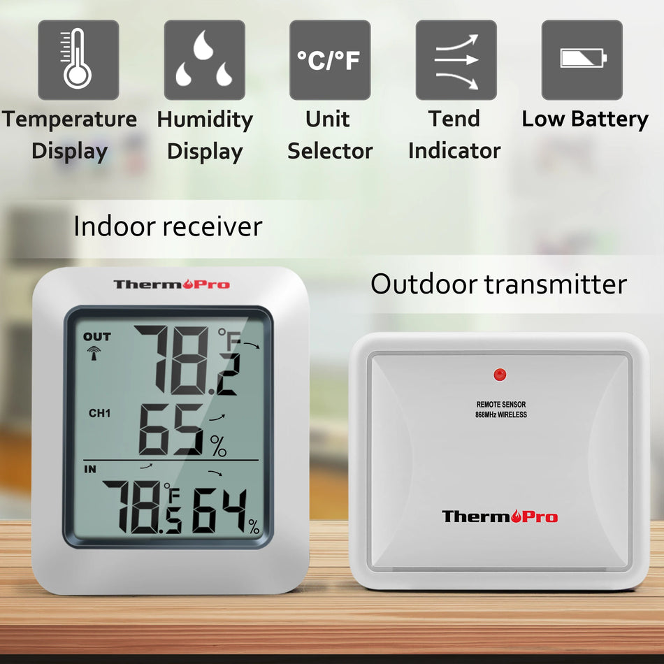 ThermoPro TP60C 60M Wireless Digital Indoor Outdoor Thermometer Hygrometer Weather Station for Home