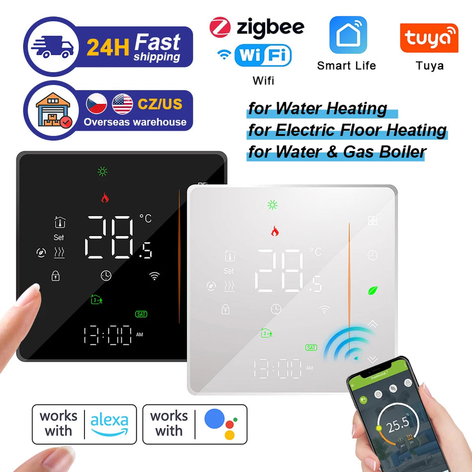 Tuya ZigBee/Wifi Digital Electric/Water Floor Thermostat متحكم في درجة الحرارة متوافق مع مساعد Alexa Google Home