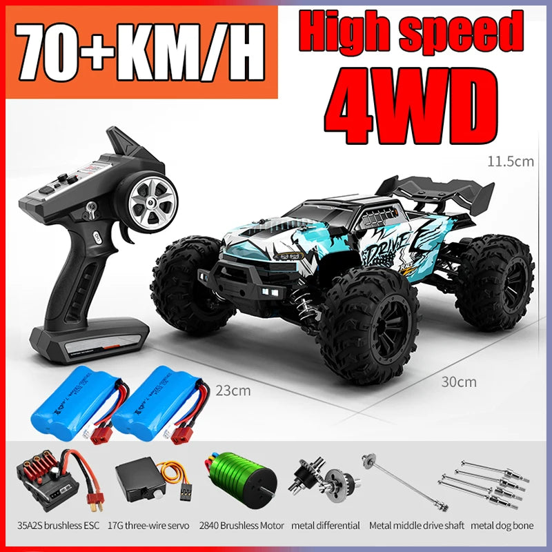 RC Araba Off Road 4x4 Yüksek Hızlı 75km/S LED Far Fırçasız 4WD 1/16 Canavar Kamyon Oyuncakları Erkek Hediye