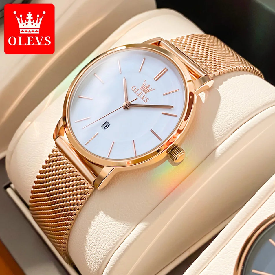 OLEVS Rose Gold Ultra Thin Women's Quartz Watch - Waterproof & Japanese Movement - Gift Box