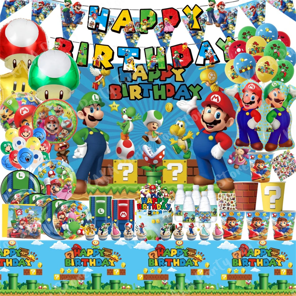 Super Mario Birthday Party Decorations with Balloons, Tableware and Stickers - Cyprus