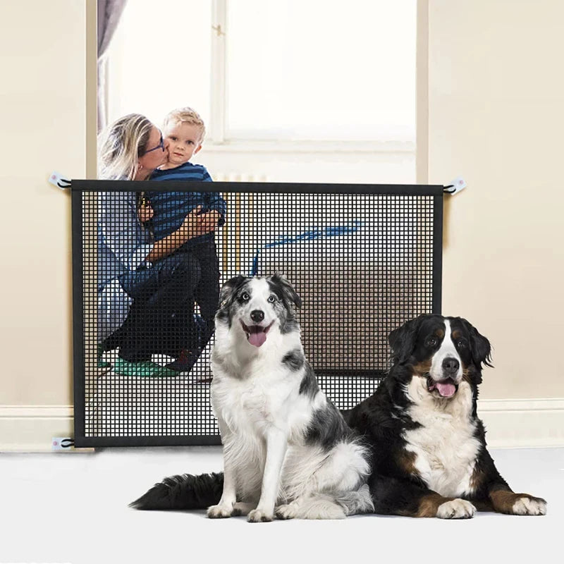 Folding Breathable Mesh Dog Barrier with 4 Hooks for Safety and Isolation