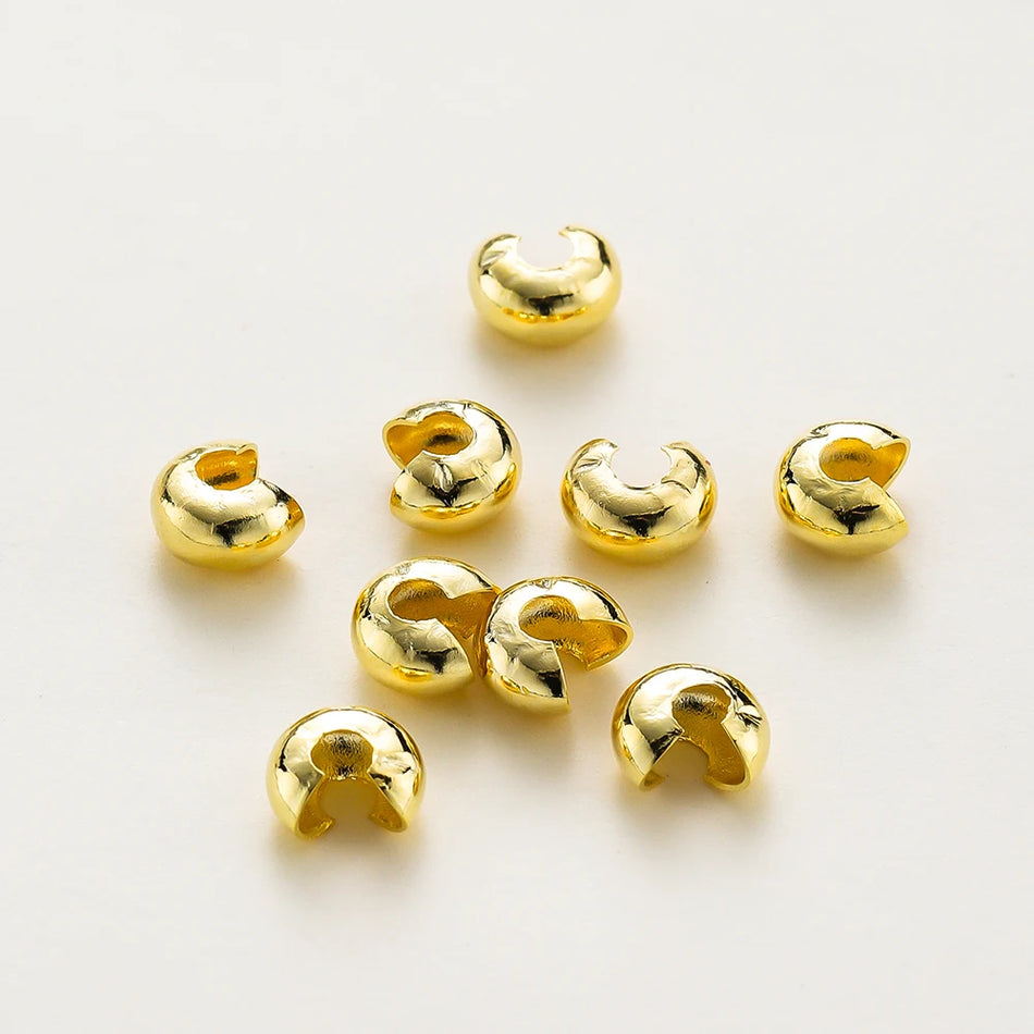 50/100Pcs 3/4/5mm 14K/18K Gold Plated Brass Open Crimp Beads Covers Crimp End Beads Stopper Spacer Bead for DIY Jewelry Making